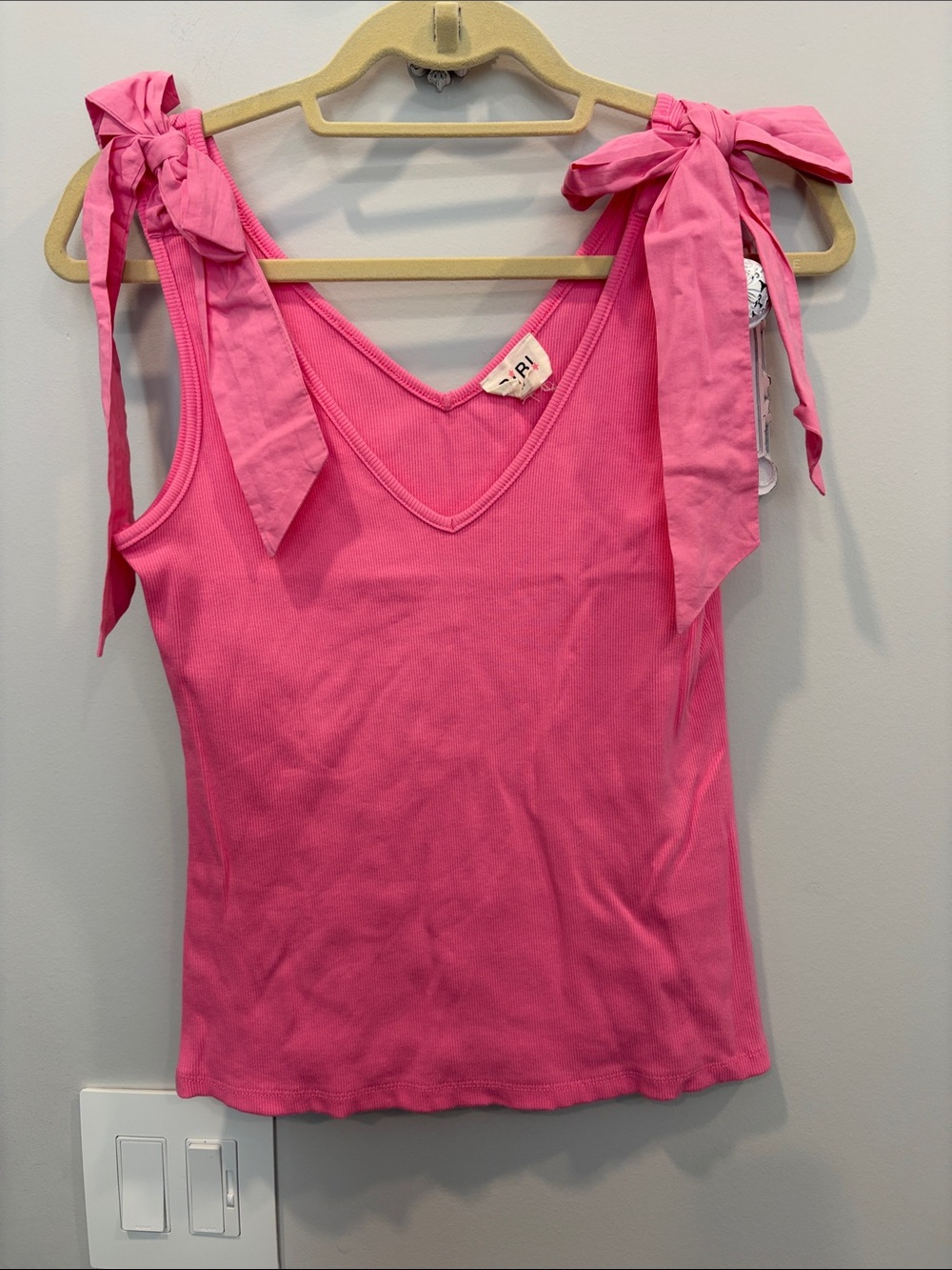 BiBi Hot Pink Tie-Shoulder V-Neck Tank